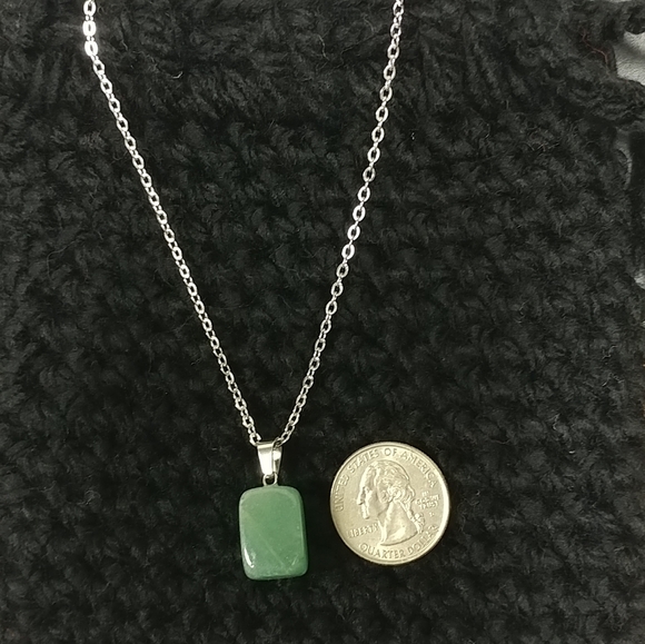 Green Aventurine Necklace Natural Gemstone Pendant Stainless-Steel Necklace NEW - Picture 7 of 17